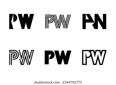 Set of letter PW logos. Abstract logos collection with letters. Geometrical abstract logos