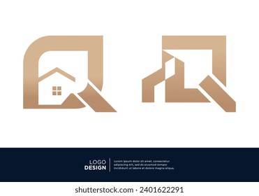 Set of letter Q building real estate logo designs.