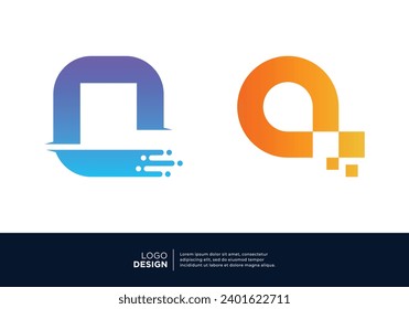 Set of Letter Q digital data connection logo design.