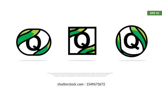 set of letter q inside frame leaf logo. modern icon, template design
