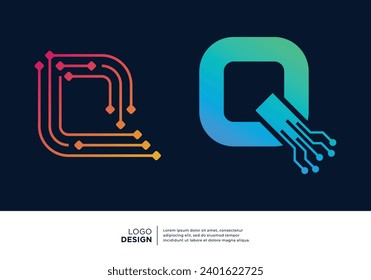 Diseño del logotipo Q para símbolo de tecnología digital.