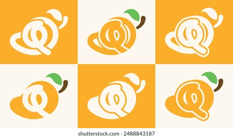 Set of letter Q mango logo. This logo combines letters and a mango fruit. Perfect for fruit shops, juice store, farms, and the like.