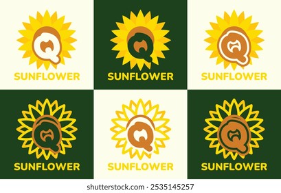 Set of letter Q sunflower logo. This logo combines letters and sunflower shapes. Suitable for flower shops, flower farms, flower accessories shops and the like.