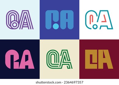 Set of letter QA logos. Abstract logos collection with letters. Geometrical abstract logos