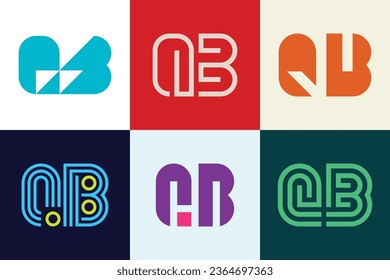 Set of letter QB logos. Abstract logos collection with letters. Geometrical abstract logos