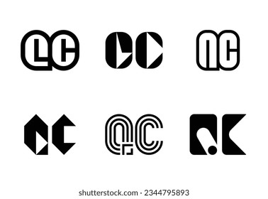 Conjunto de logotipos QC de letras. Resumen de colección de logotipos con letras. Logotipos geométricos abstractos