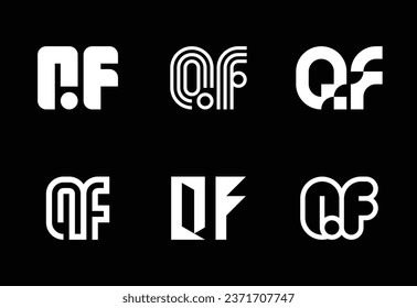 Set of letter QF logos. Abstract logos collection with letters. Geometrical abstract logos