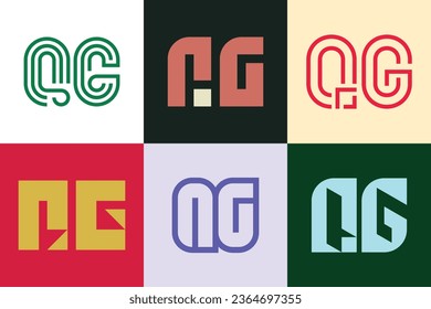 Set of letter QG logos. Abstract logos collection with letters. Geometrical abstract logos