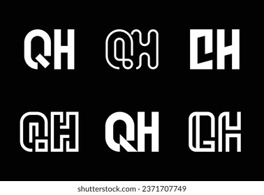 Set of letter QH logos. Abstract logos collection with letters. Geometrical abstract logos