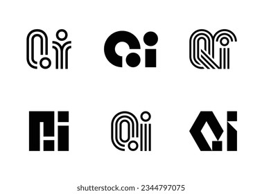 Set of letter QI logos. Abstract logos collection with letters. Geometrical abstract logos