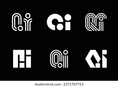 Set of letter QI logos. Abstract logos collection with letters. Geometrical abstract logos