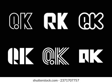 Set of letter QK logos. Abstract logos collection with letters. Geometrical abstract logos