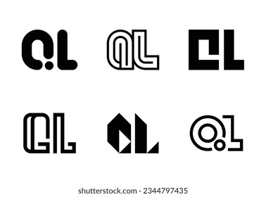 Conjunto de logotipos QL de letras. Resumen de colección de logotipos con letras. Logotipos geométricos abstractos