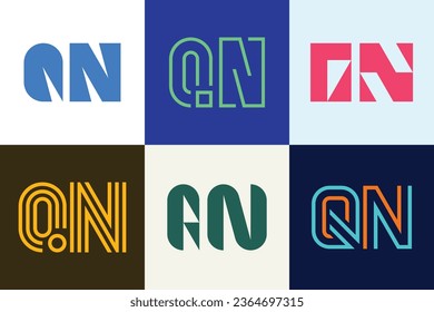 Set of letter QN logos. Abstract logos collection with letters. Geometrical abstract logos