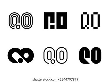 Set of letter QO logos. Abstract logos collection with letters. Geometrical abstract logos