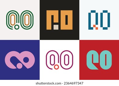 Set of letter QO logos. Abstract logos collection with letters. Geometrical abstract logos
