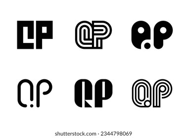 Conjunto de logotipos QP de letras. Resumen de colección de logotipos con letras. Logotipos geométricos abstractos