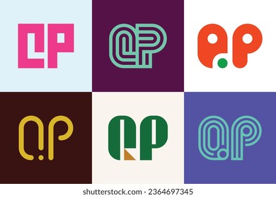 Set of letter QP logos. Abstract logos collection with letters. Geometrical abstract logos