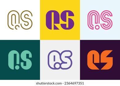 Set of letter QS logos. Abstract logos collection with letters. Geometrical abstract logos