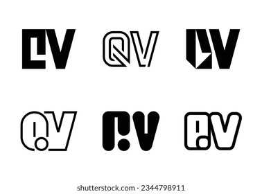 Set of letter QV logos. Abstract logos collection with letters. Geometrical abstract logos