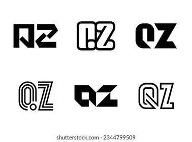 Conjunto de logotipos QZ de letras. Resumen de colección de logotipos con letras. Logotipos geométricos abstractos
