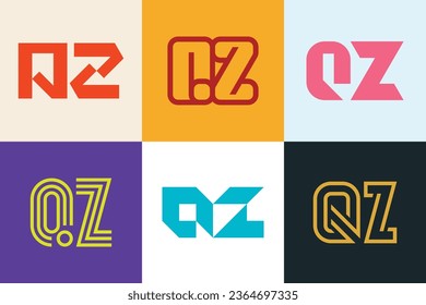 Set of letter QZ logos. Abstract logos collection with letters. Geometrical abstract logos