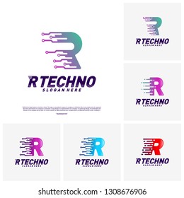 Set of Letter R Digital logo design concept Vector. Initial R Technology logo template.