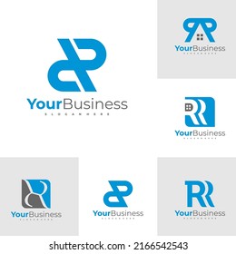Conjunto de plantillas vectoriales de diseño de logotipo de carta R, ilustración de conceptos de logotipo de RR inicial.