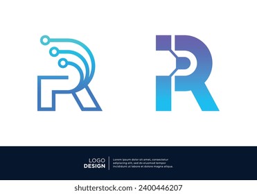 Set of letter R logo design for digital technology symbol.