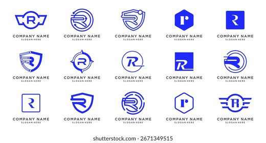  Establecer letra R Plantilla de diseño de logotipo