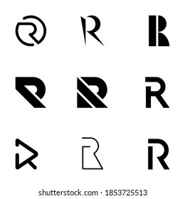 set of letter r logo designs. black initial r logo for business and company.