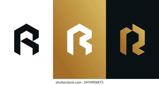 Set of letter R logo designs with creative concept. Premium Vector