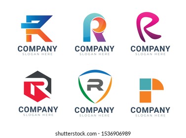 Set of letter R logo icons design template elements. Collection of vector sign symbol