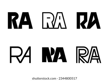 Set of letter RA logos. Abstract logos collection with letters. Geometrical abstract logos