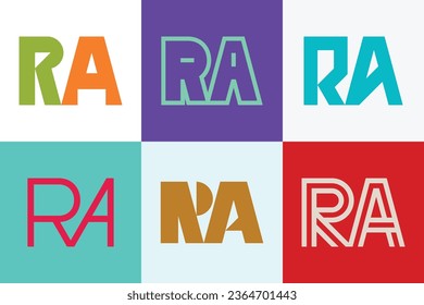 Set of letter RA logos. Abstract logos collection with letters. Geometrical abstract logos