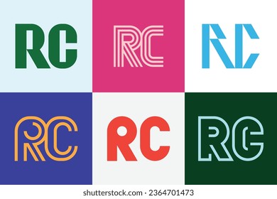 Conjunto de logotipos RC de letras. Resumen de colección de logotipos con letras. Logotipos geométricos abstractos