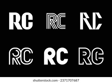 Set of letter RC logos. Abstract logos collection with letters. Geometrical abstract logos