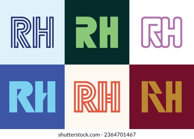Conjunto de logotipos RH de letras. Resumen de colección de logotipos con letras. Logotipos geométricos abstractos