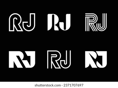 Conjunto de logotipos RJ de letras. Resumen de colección de logotipos con letras. Logotipos geométricos abstractos