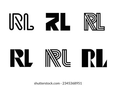 Set of letter RL logos. Abstract logos collection with letters. Geometrical abstract logos