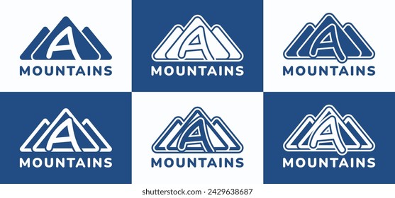 Set of letter A round mountains logo. This logo combines letters and mountain shapes. Suitable for nature lovers, hiking shops, outdoor tool shops and the like.