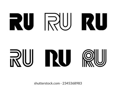 Conjunto de logotipos RU de letras. Resumen de colección de logotipos con letras. Logotipos geométricos abstractos