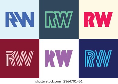 Set of letter RW logos. Abstract logos collection with letters. Geometrical abstract logos