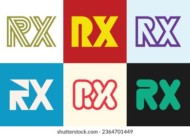 Set von Buchstaben RX Logos. Abstrakte Logos-Kollektion mit Buchstaben. Abstrakte geometrische Logos