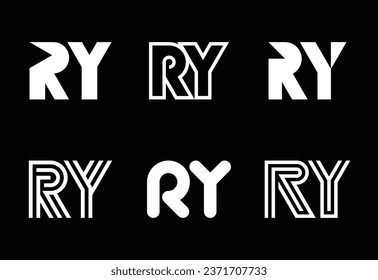 Set of letter RY logos. Abstract logos collection with letters. Geometrical abstract logos