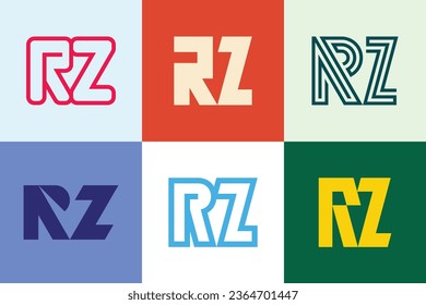 Conjunto de logotipos RZ de letras. Resumen de colección de logotipos con letras. Logotipos geométricos abstractos