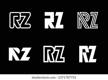 Set of letter RZ logos. Abstract logos collection with letters. Geometrical abstract logos