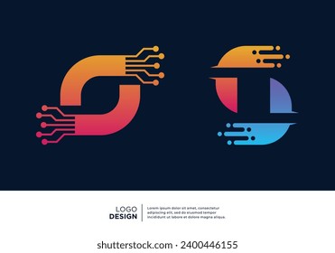 Set of Letter S digital data connection logo design.