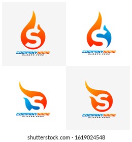 Set of Letter S with Fire Logo Design Vector Template, Creative design, Icon Symbol, Illustration