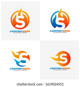Set of Letter S with Fire Logo Design Vector Template, Creative design, Icon Symbol, Illustration
